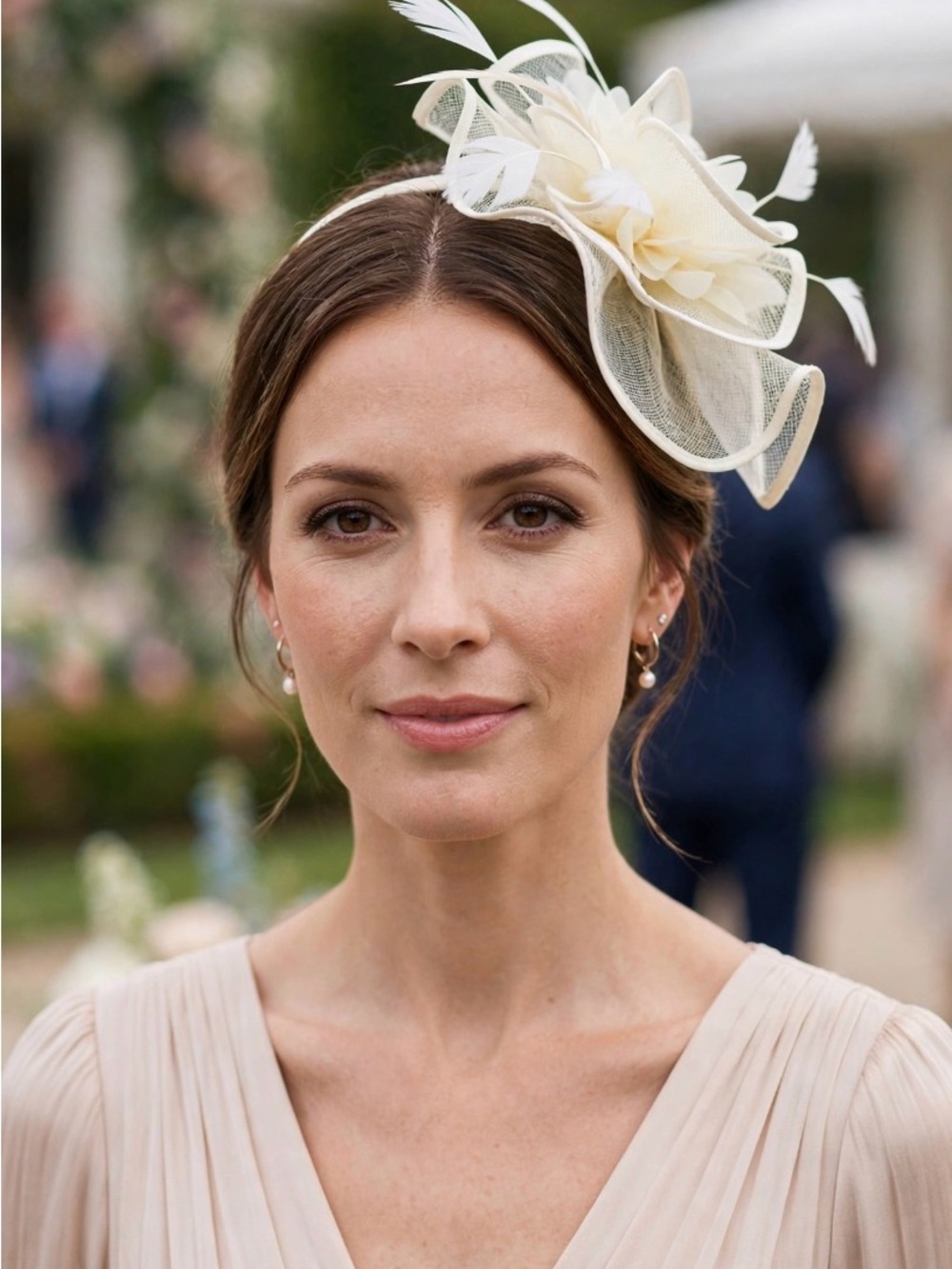 Ivory Floral Mesh Fascinator Headband for Women